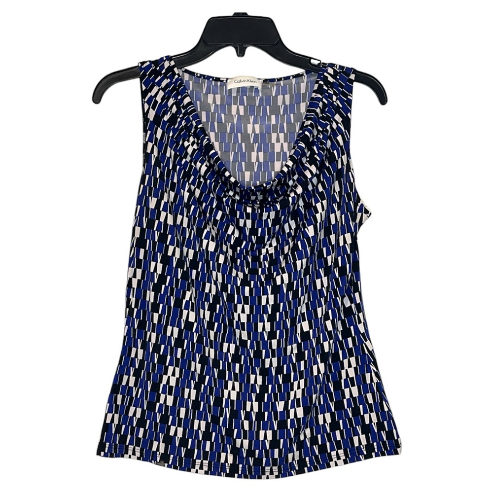 Women’s blue Calvin Klein geometric cowl neck size Medium Blouse